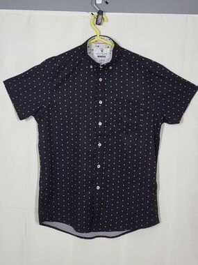 Men's Short-Sleeve Navy Button-Down Shirt with Micro Shulls Print